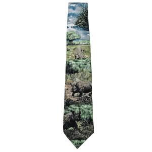Vintage Lost Kingdom Endangered Species 100% Silk Necktie Wildlife Safari Rhino